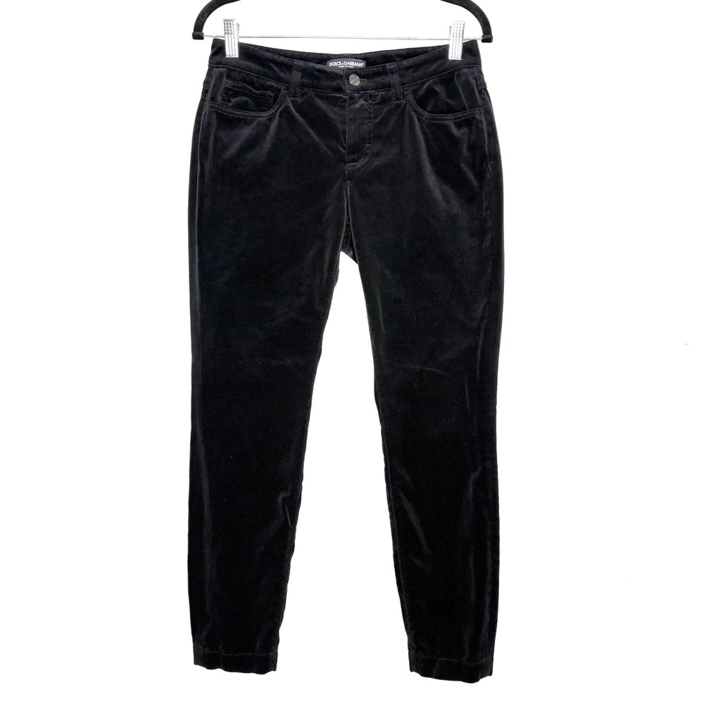 Dolce & Gabbana Velvet Skinny Pants 100% Cotton With Logo In Black Size 40 US 4